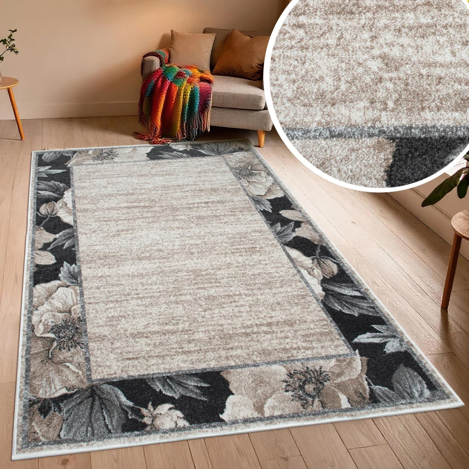 OTTO HOME Teppich Florent Blumen Design Grau Kunstfaser