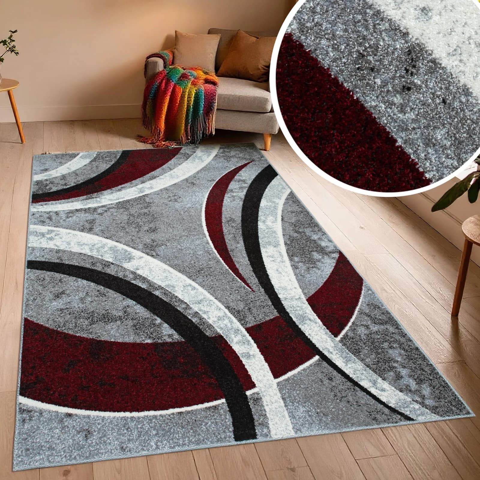 OTTO HOME Teppich Flow Geometrisches Design Rot Grau