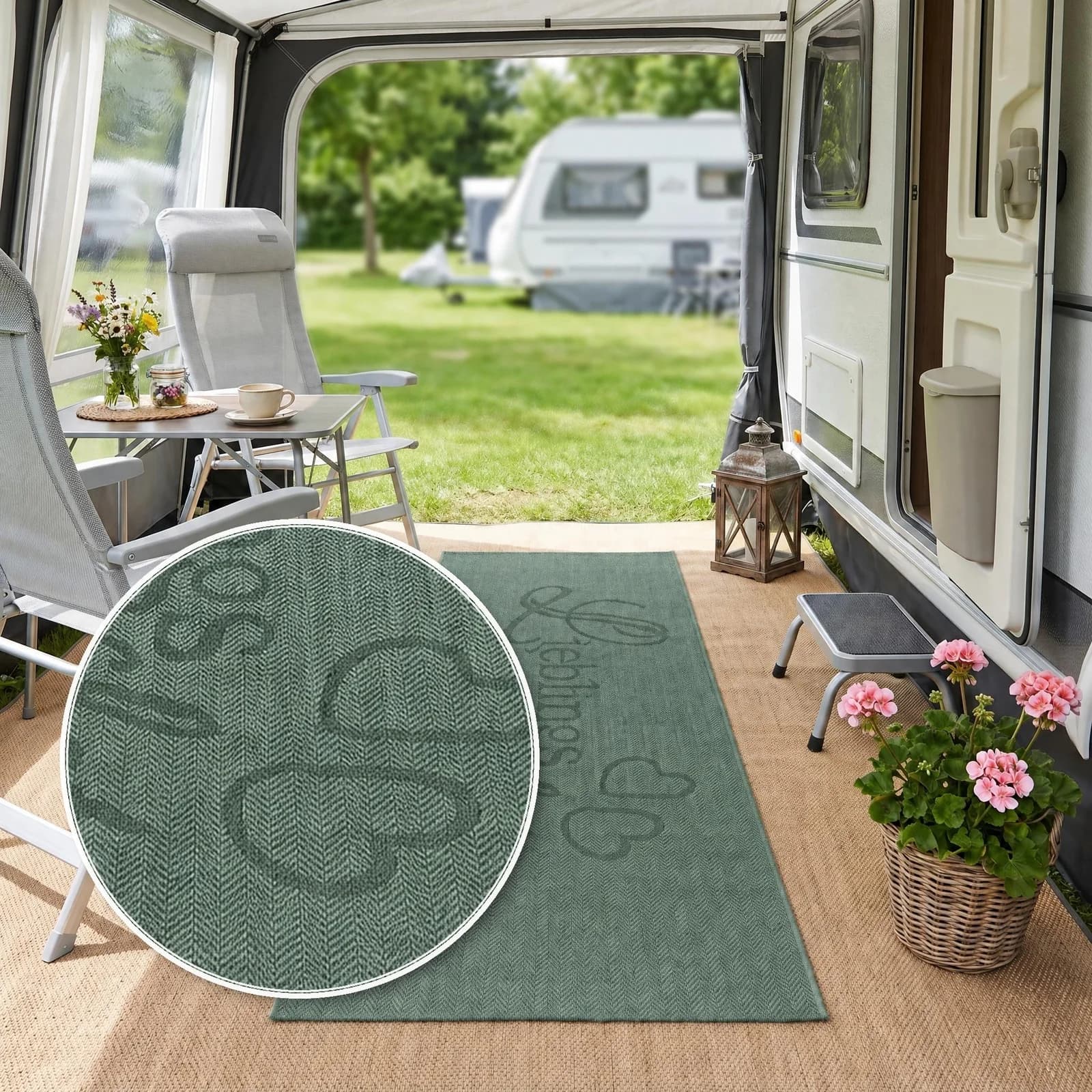 OTTO HOME Läufer "Lieblingsplatz" Grün Schriftzug In- & Outdoor