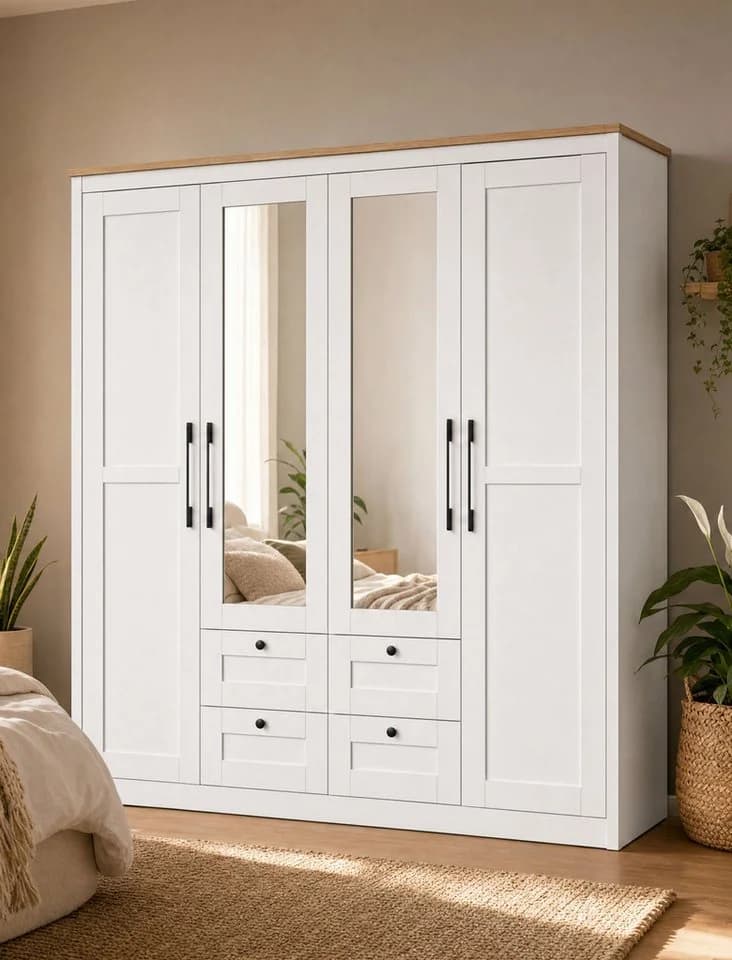 OTTO home Kleiderschrank Büsum 4 Türen Spiegel Holz