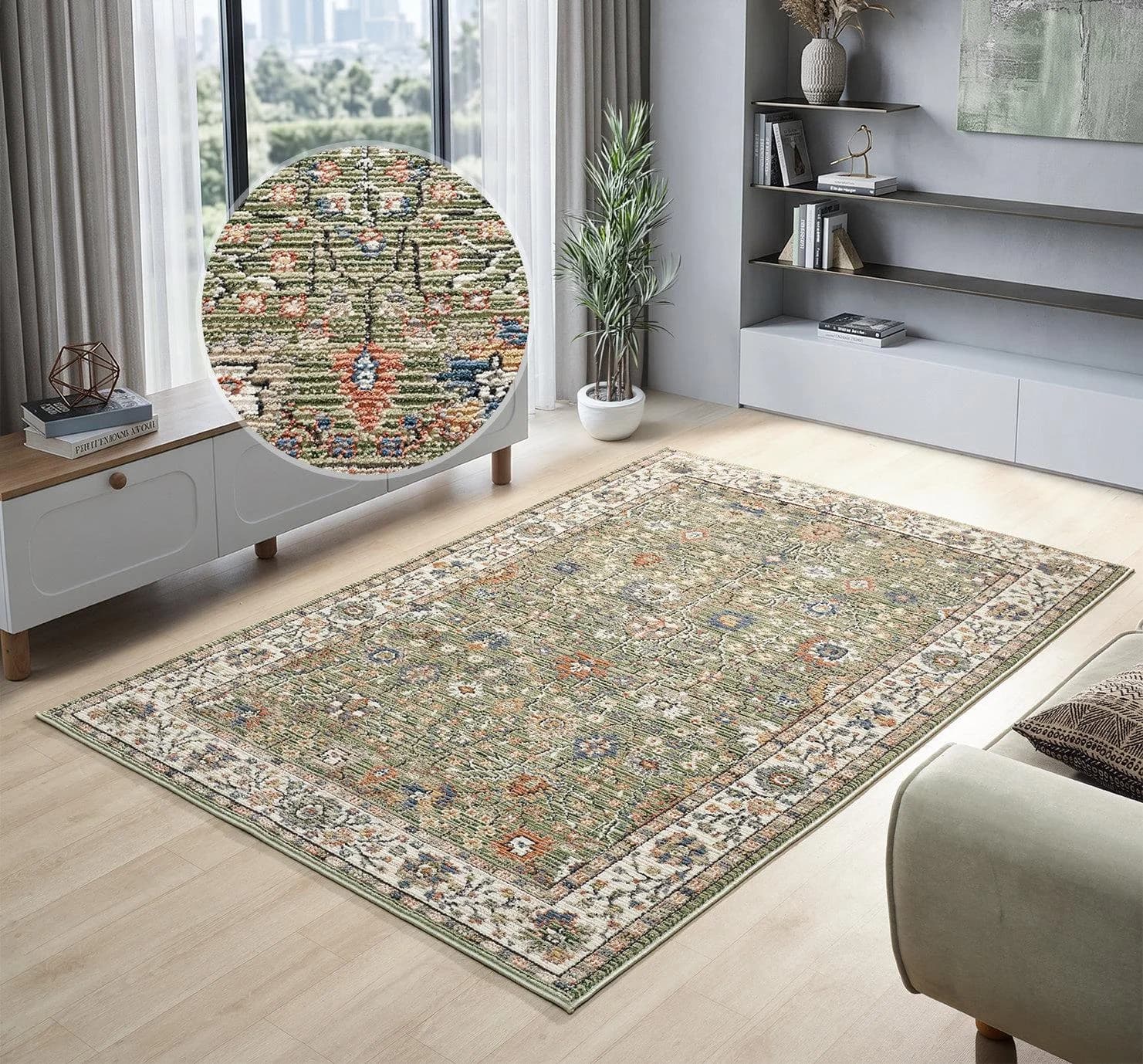 OTTO home Teppich Aylaa Orientalisch Blumen-Motiv Beige Grün