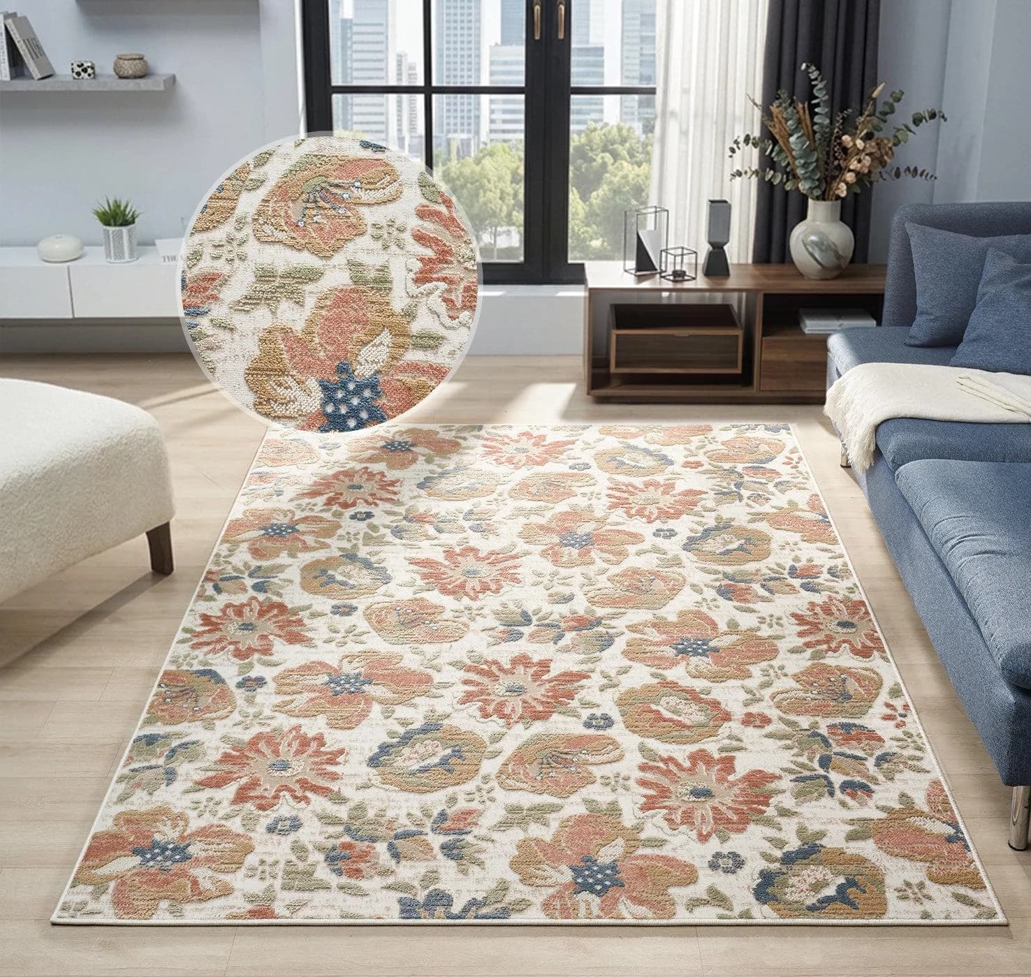 OTTO home Teppich Ellodie Blumen Rot Hoch-Tief-Struktur