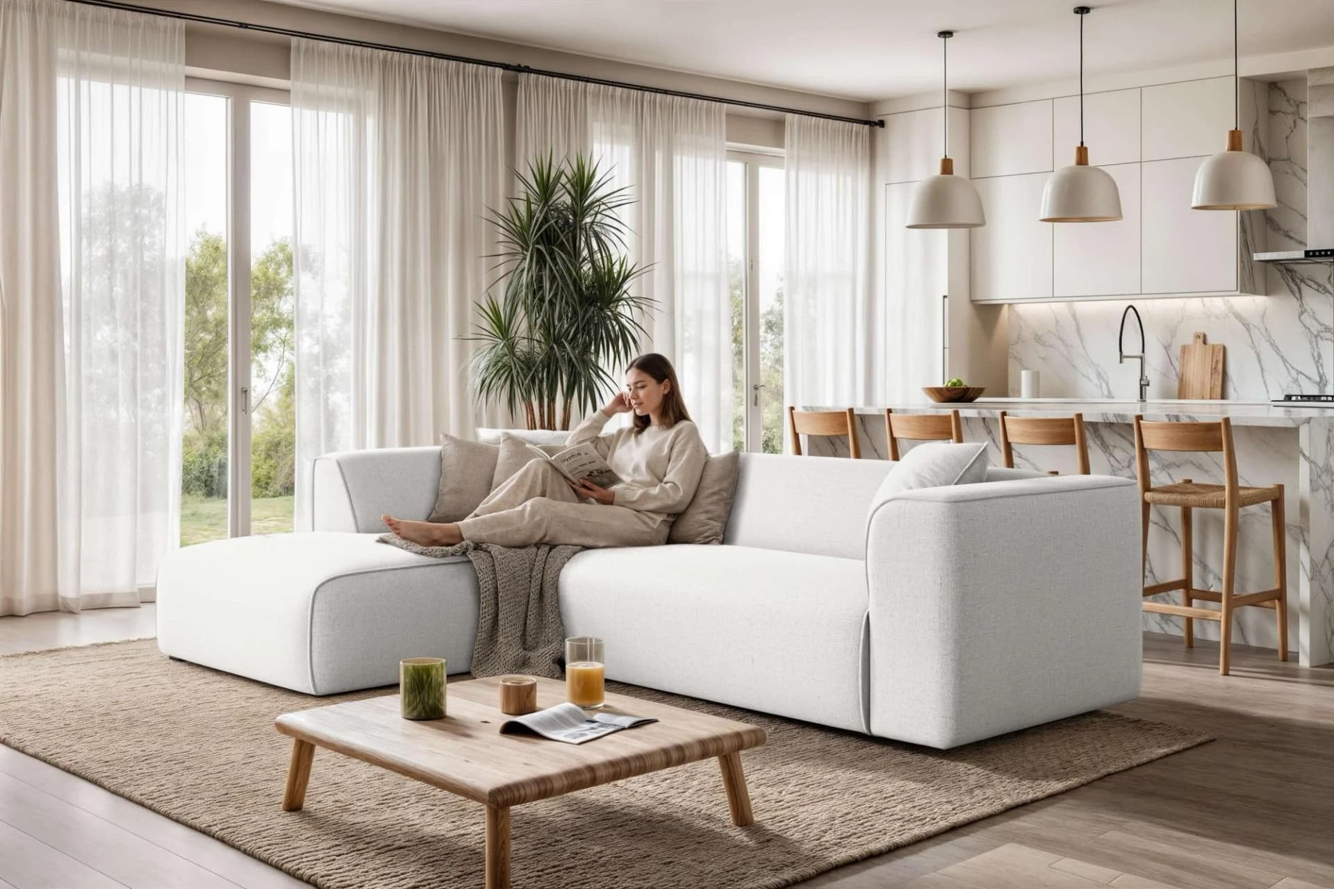 OTTO HOME Ecksofa Merid L-Form creme mit Ottomane links