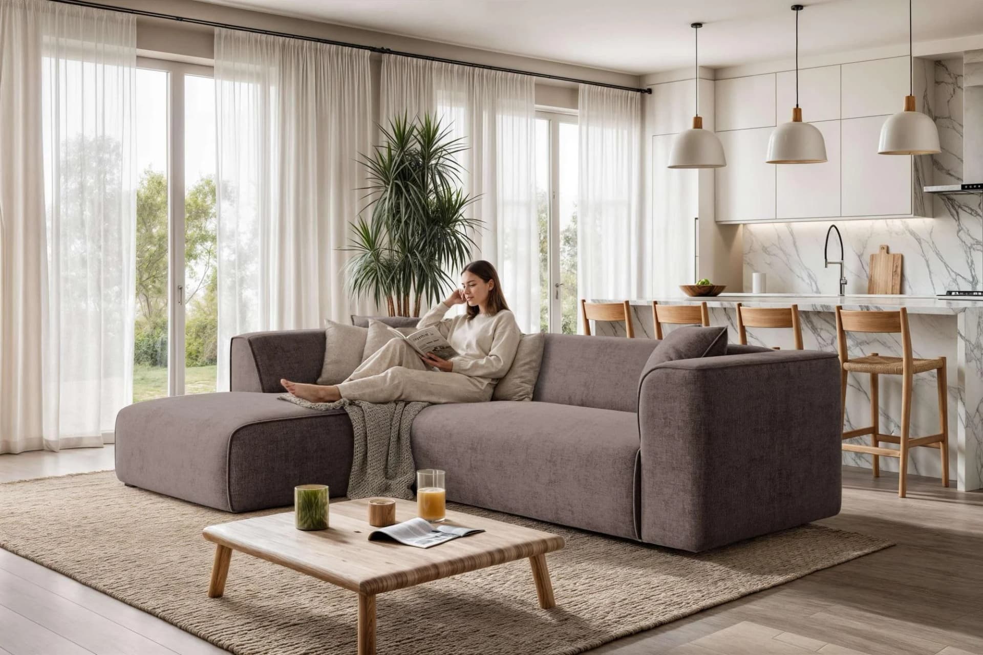 OTTO HOME Ecksofa Merid L-Form Braun Chenille-Optik