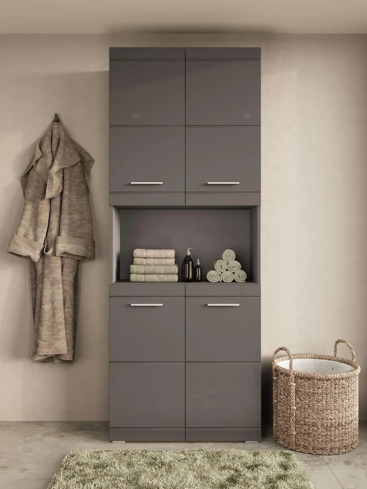 Welltime Hochschrank Avena grau Hochglanz