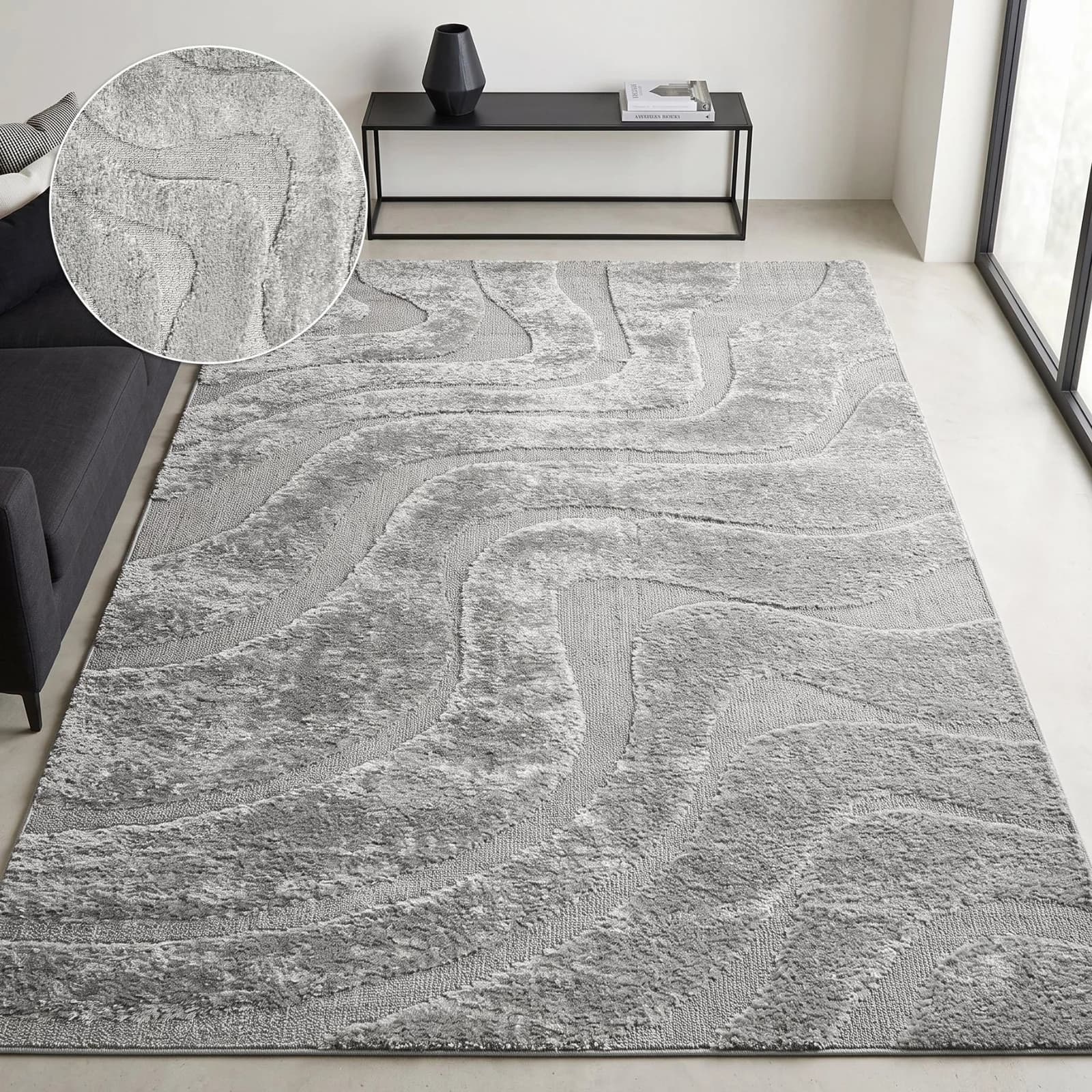 OTTO HOME Teppich Flowa Grau Wellenmuster Hoch-Tief 120x180 cm