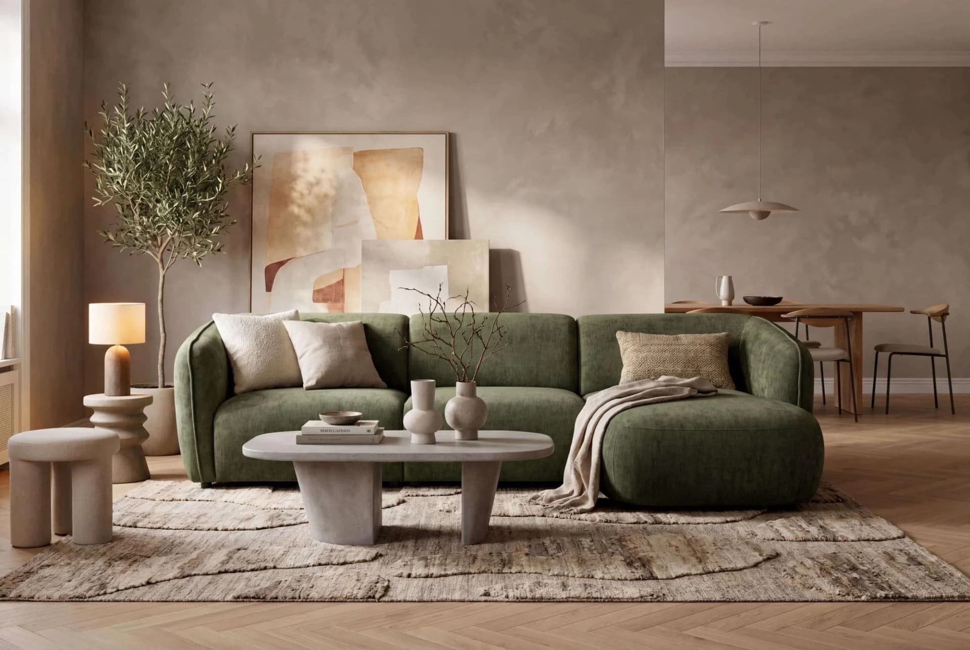 HOME AFFAIRE OSTRUP Ecksofa L-Form Chenille Khaki Recamiere