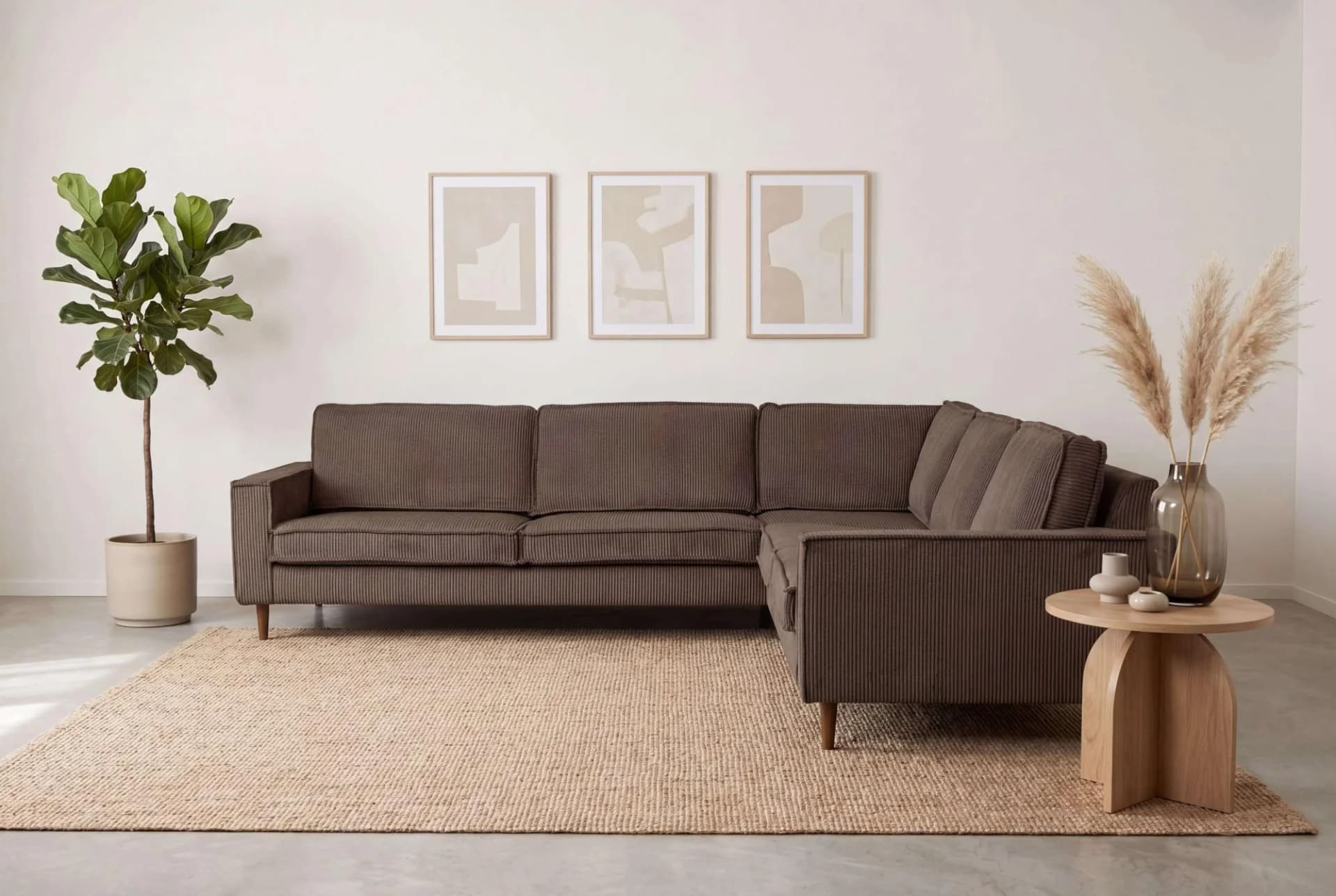HOME AFFAIRE Ecksofa Pinto Skandi Chenille Braun mit Ottomane