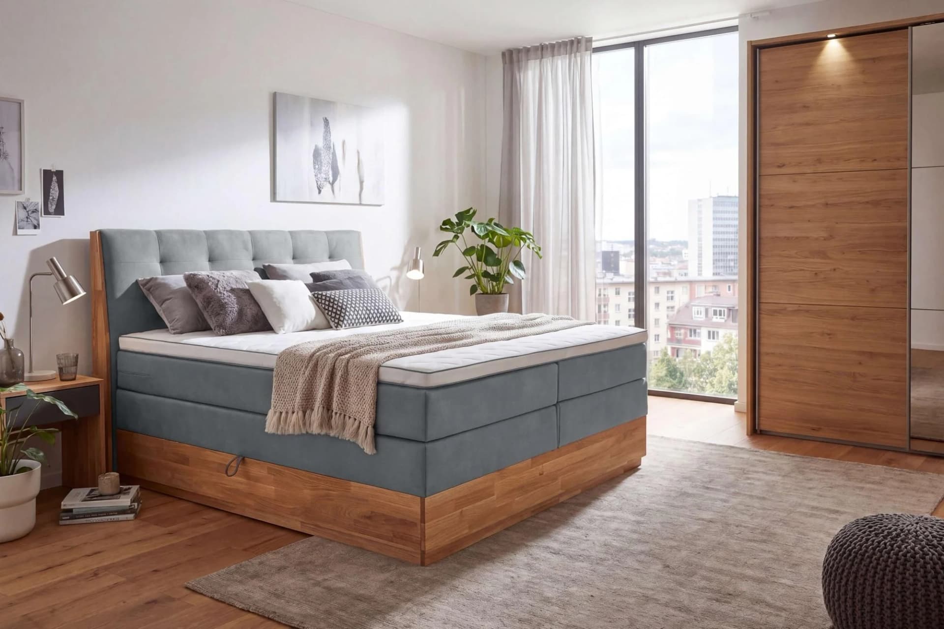 OTTO HOME Boxspringbett Alleea Grau mit Topper & Bettkästen