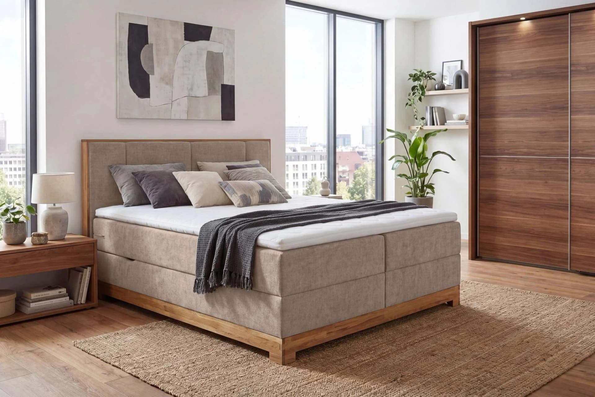 OTTO HOME Fennor Boxbett 160x200 cm Braun mit Topper & Stauraum