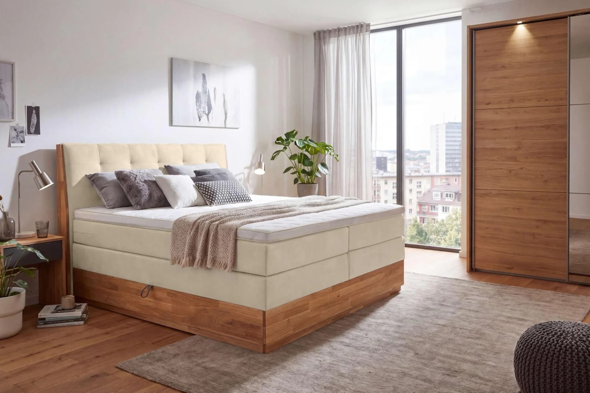 OTTO HOME Boxspringbett Alleea Beige mit Bettkästen & Topper