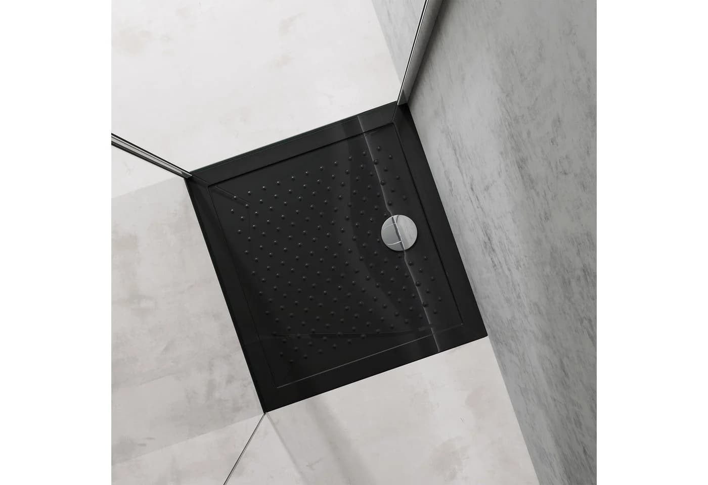 doporro Duschwanne L02 Acryl Rechteckig Schwarz mit Anti-Rutsch Profil