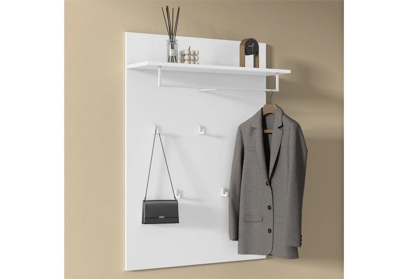 doporro Wandgarderobe mit 5 Haken und Ablage Matt weiß