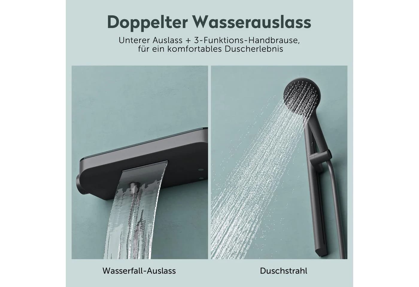 doporro Duschsystem mit Handbrause & Thermostat matt weiß/grau