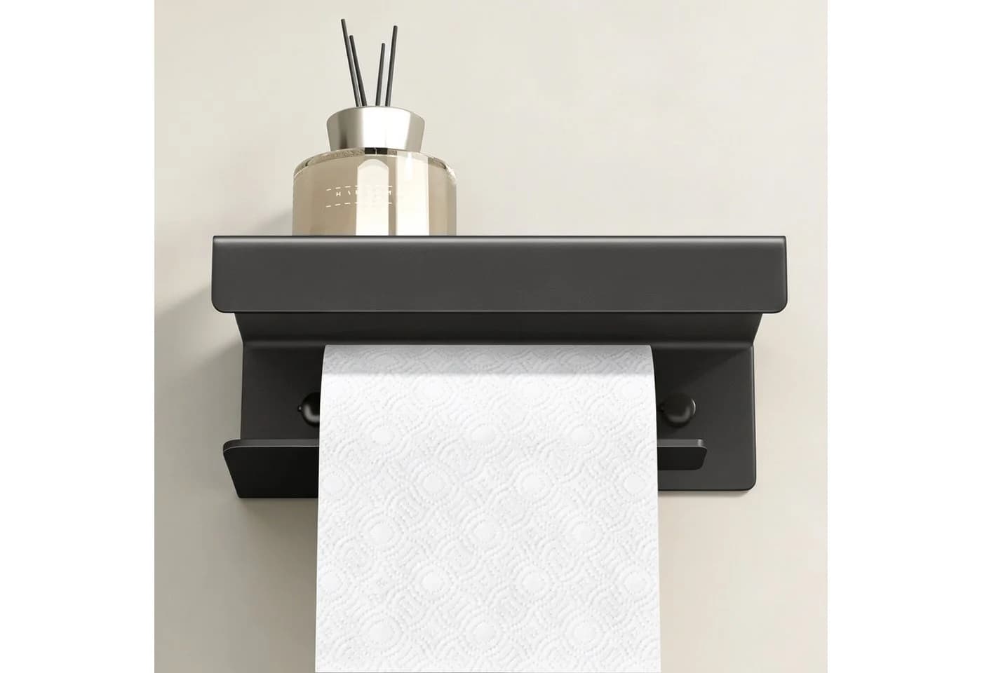 doporro Toilettenpapierhalter mit Ablage Lino-05 Aluminium Schwarz