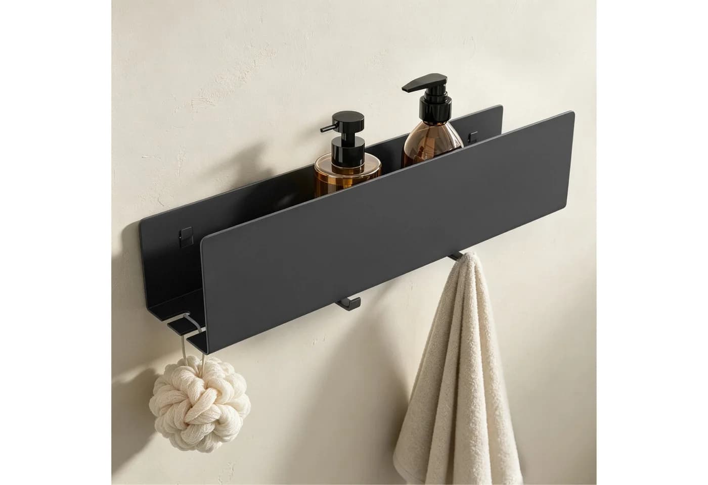 doporro Duschregal Wandregal 40cm Schwarz/Weiß mit 2 Haken