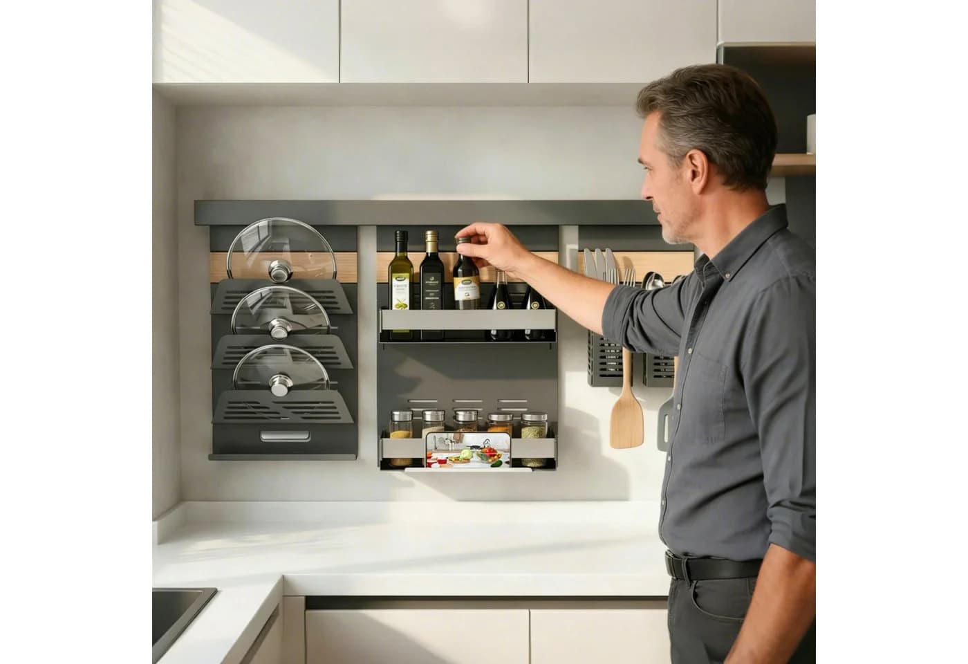 doporro Küchenregal Multifunktionales Organizer-Set aus Metall Wandmontage