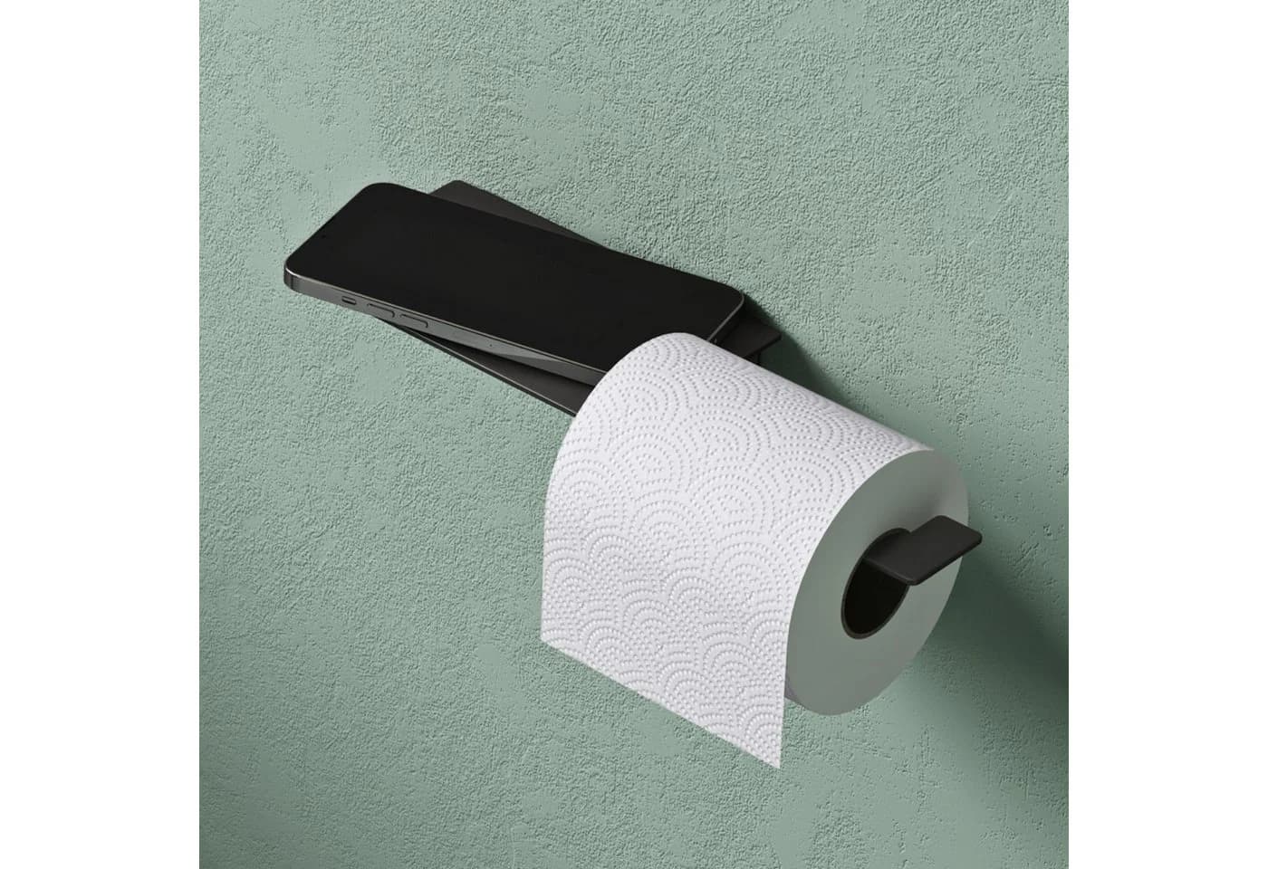 Mai & Mai Toilettenpapierhalter mit Ablage & Endehaken Edelstahl Schwarz/Weiß