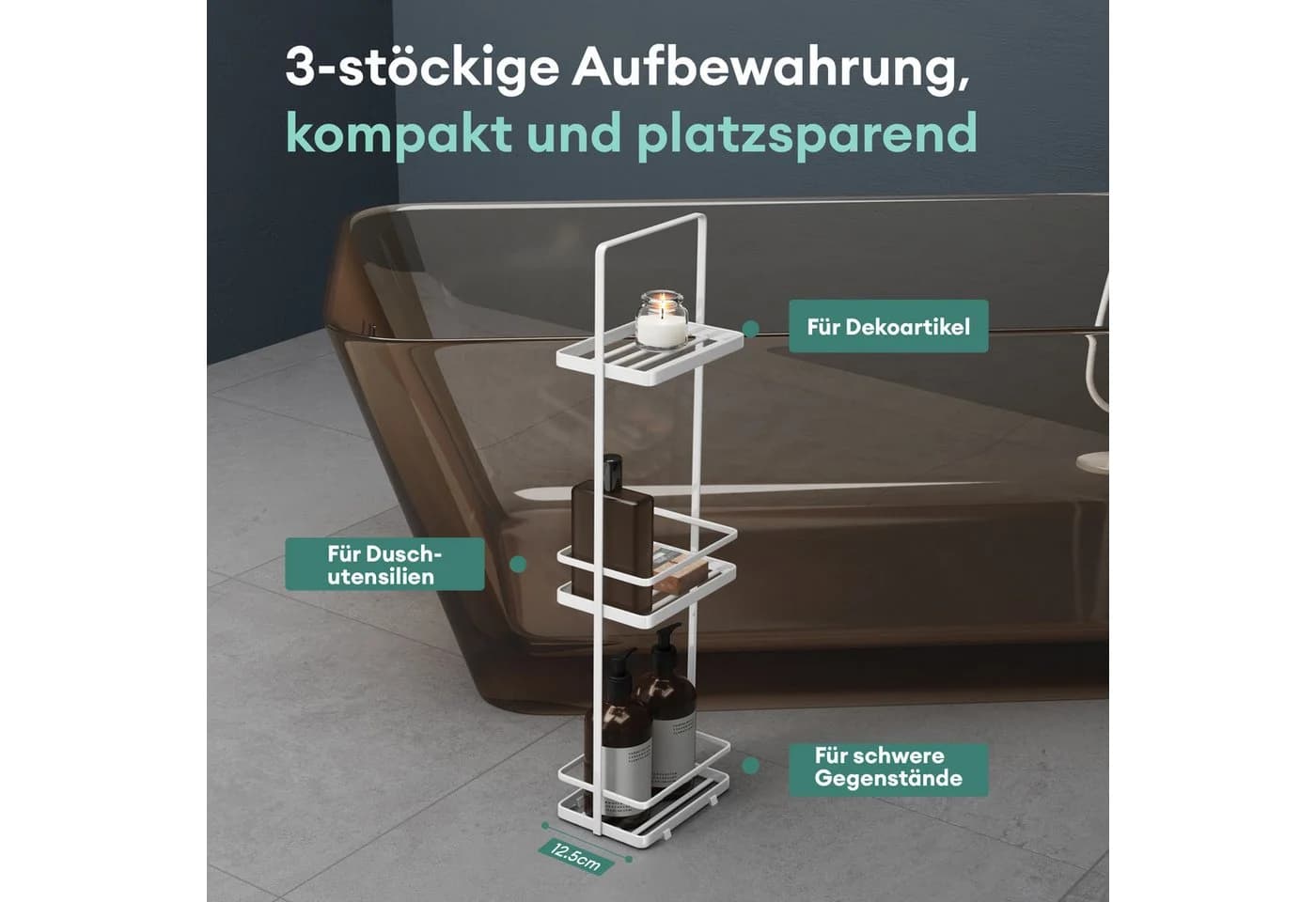 Mai & Mai Badregal Badezimmerregal 3-stöckig Metall Reglo-02 Schwarz/Weiß