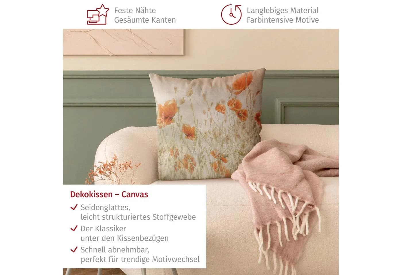 Bilderdepot24 Dekokissen Outdoor beige Blumen Kissenhülle wasserabweisend