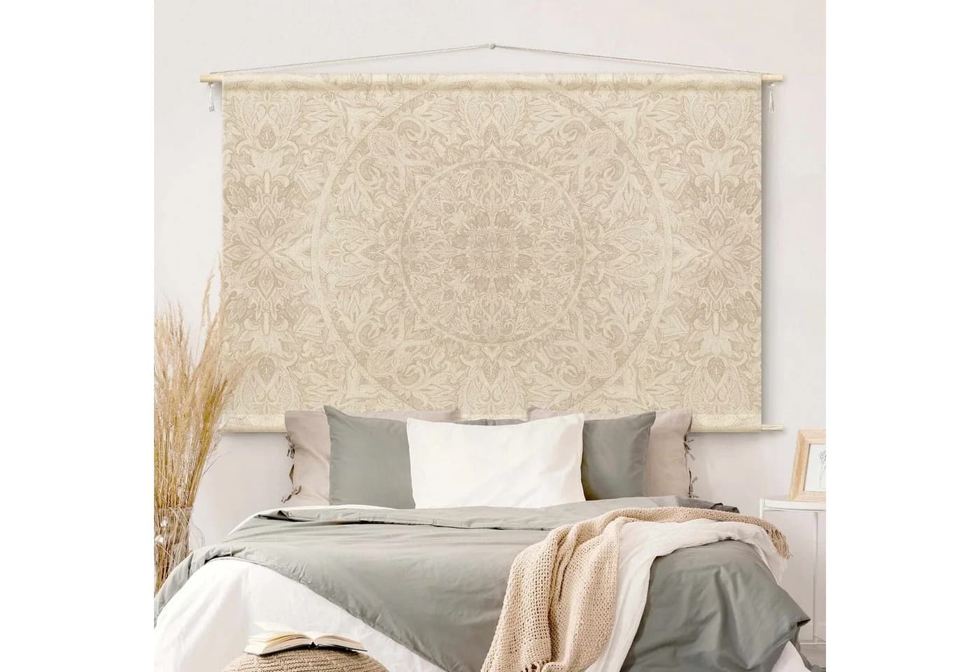 Bilderdepot24 Wandteppich Mandala Aquarell Muster Beige
