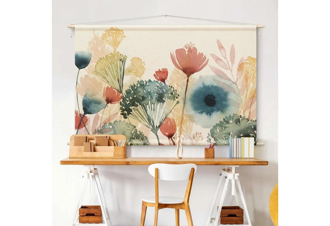 Bilderdepot24 Wandteppich Blumen Aquarell Weiß Modern