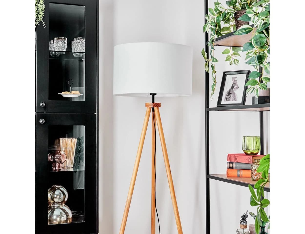 Hofstein Stehlampe - Boho Stehlampe Holz Stoff 154cm