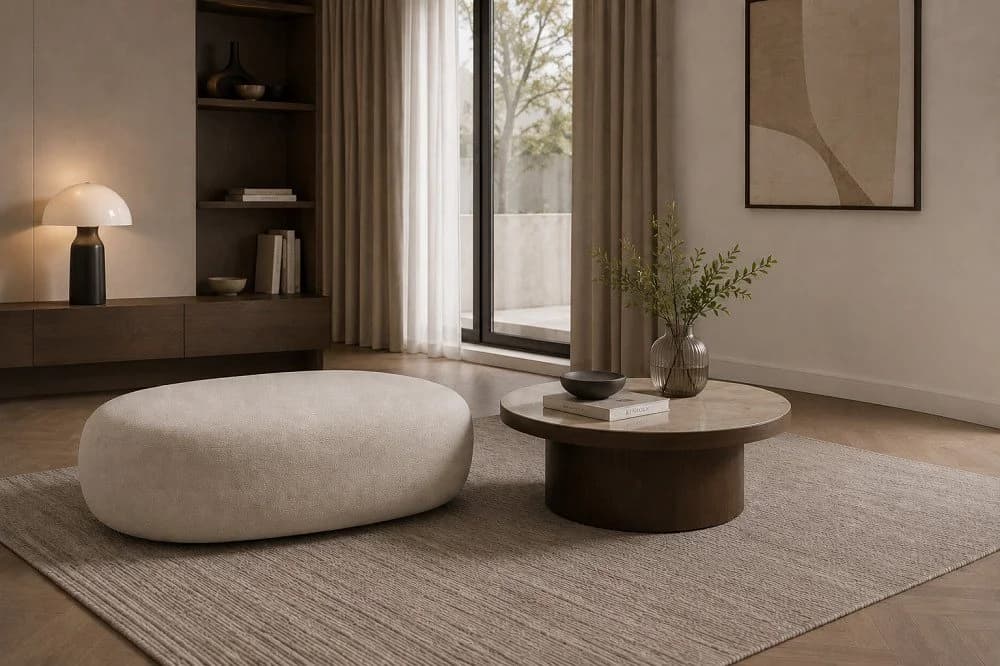 JVmoebel Couchtisch-Set mit Polsterhocker Braun Holz Modern