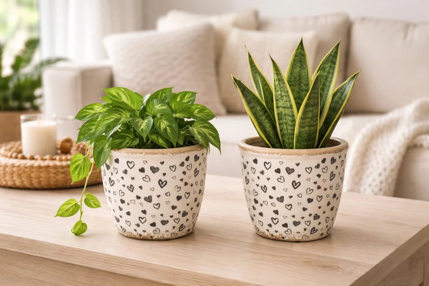 finehomegarden Blumentopf-Set 2tlg. Herzdesign Weiß-Schwarz Steinzeug