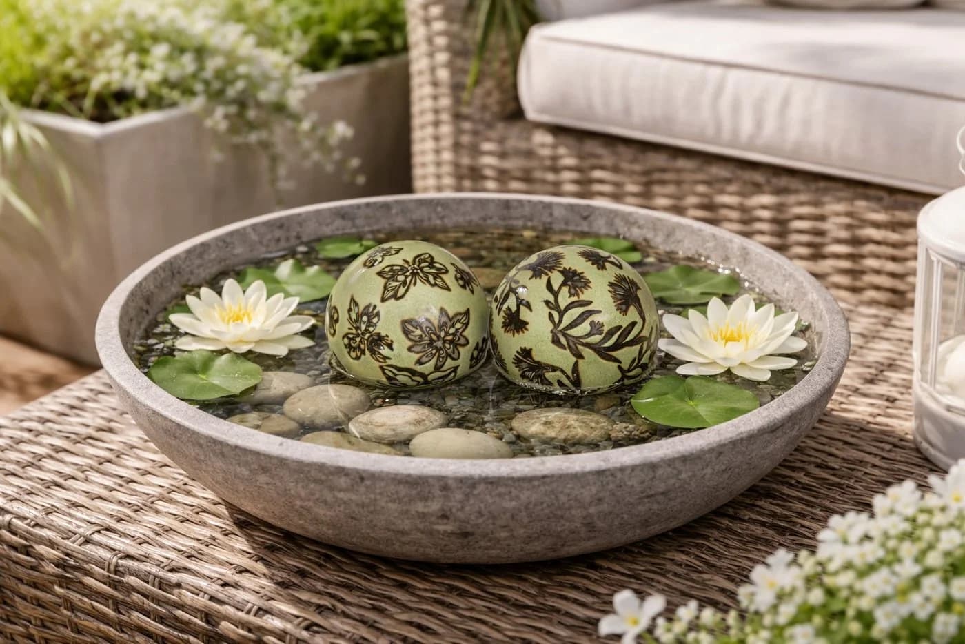 finehomegarden Schwimmkugel Set hellgrün Porzellan mit Blütenmuster