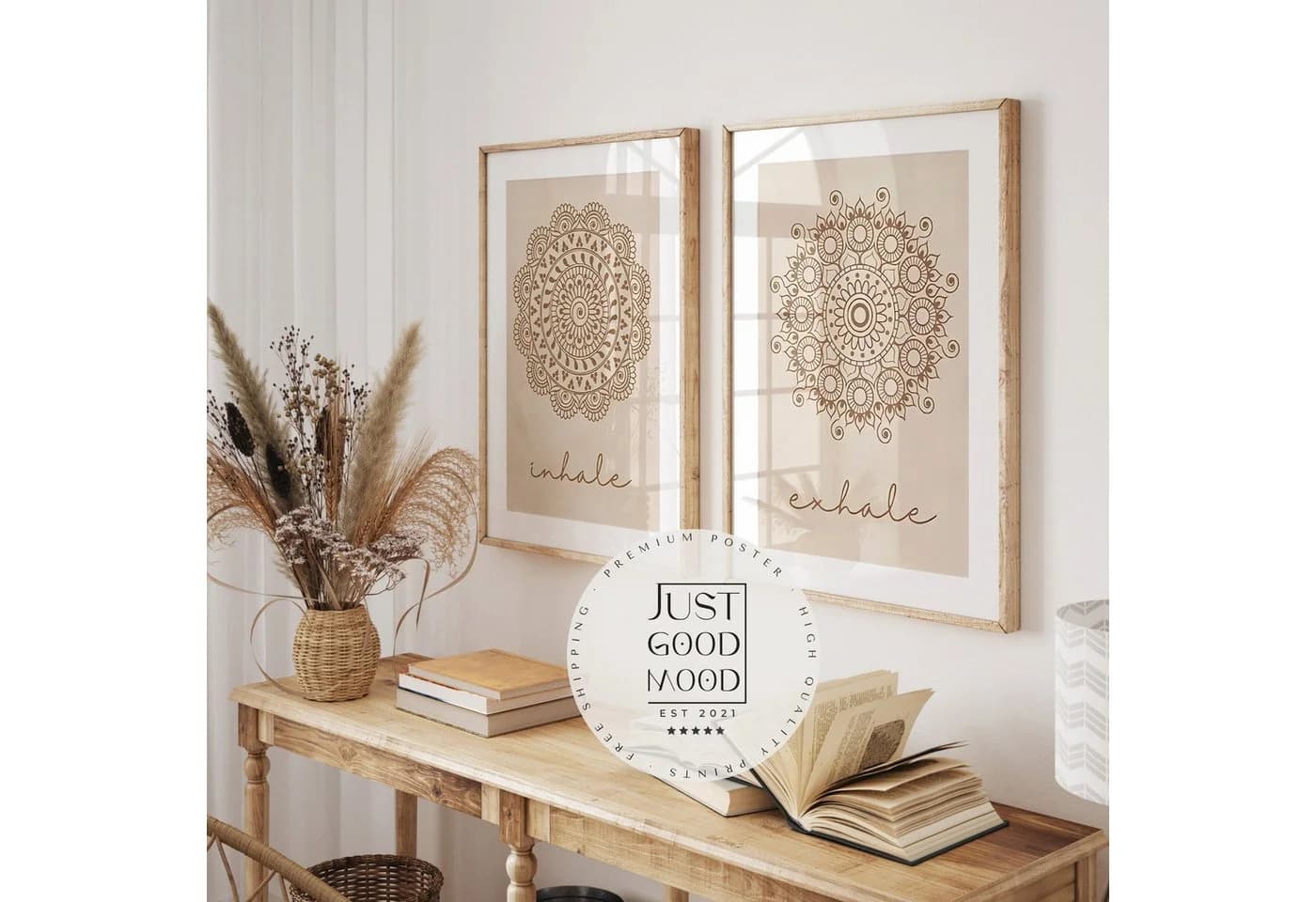 JUSTGOODMOOD Poster Yoga Einatmen Ausatmen Mandala Wand Deko Print ohne Rahmen