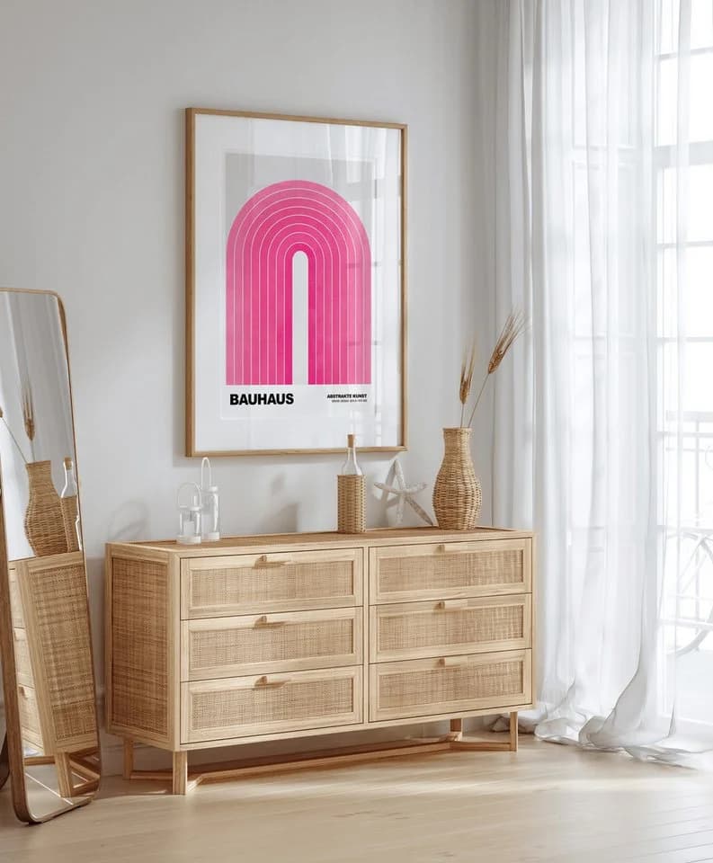JUSTGOODMOOD Poster Bauhaus Abstrakt Rosa Bogen