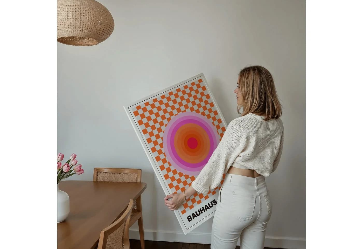 JUSTGOODMOOD Poster Bauhaus Abstrakt Pink Orange Kreis Schachbrett