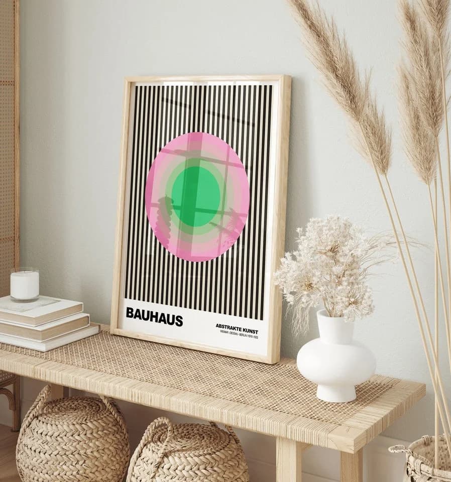 JUSTGOODMOOD Poster Bauhaus Abstrakte Kunst Grün/Rosa/Schwarz