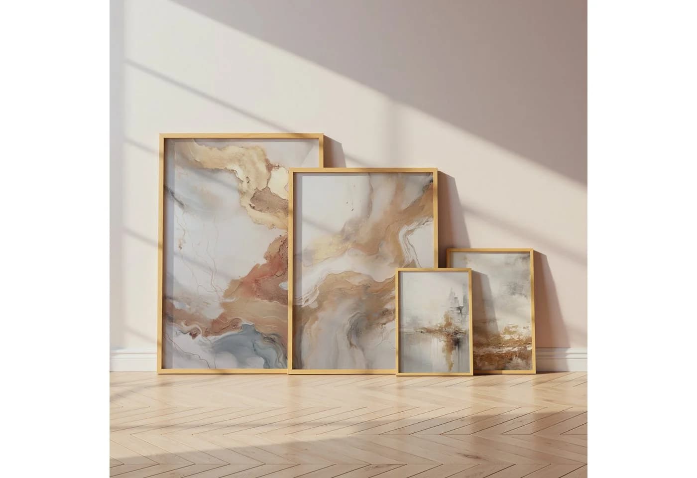 JUSTGOODMOOD Poster Abstrakte Kunst Beige Gold Marmor Effekt Minimalistisch