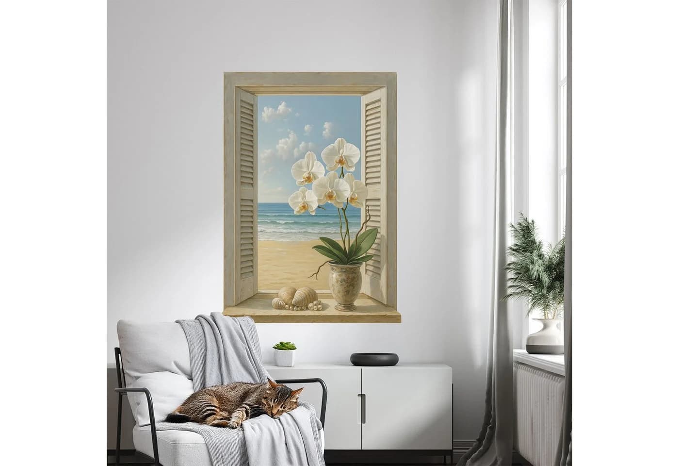 Tulup 3D-Wandaufkleber Fenster zum Meer Blau Dekorativer Wandsticker