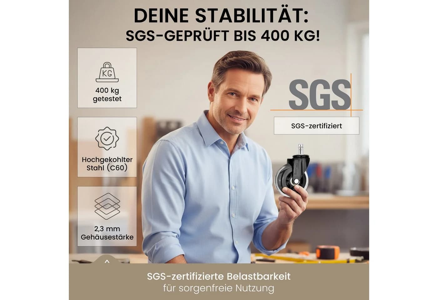TPFLiving INVICTUS PROGLIDE Bürostuhlrollen 5er Set Transparent 10mm