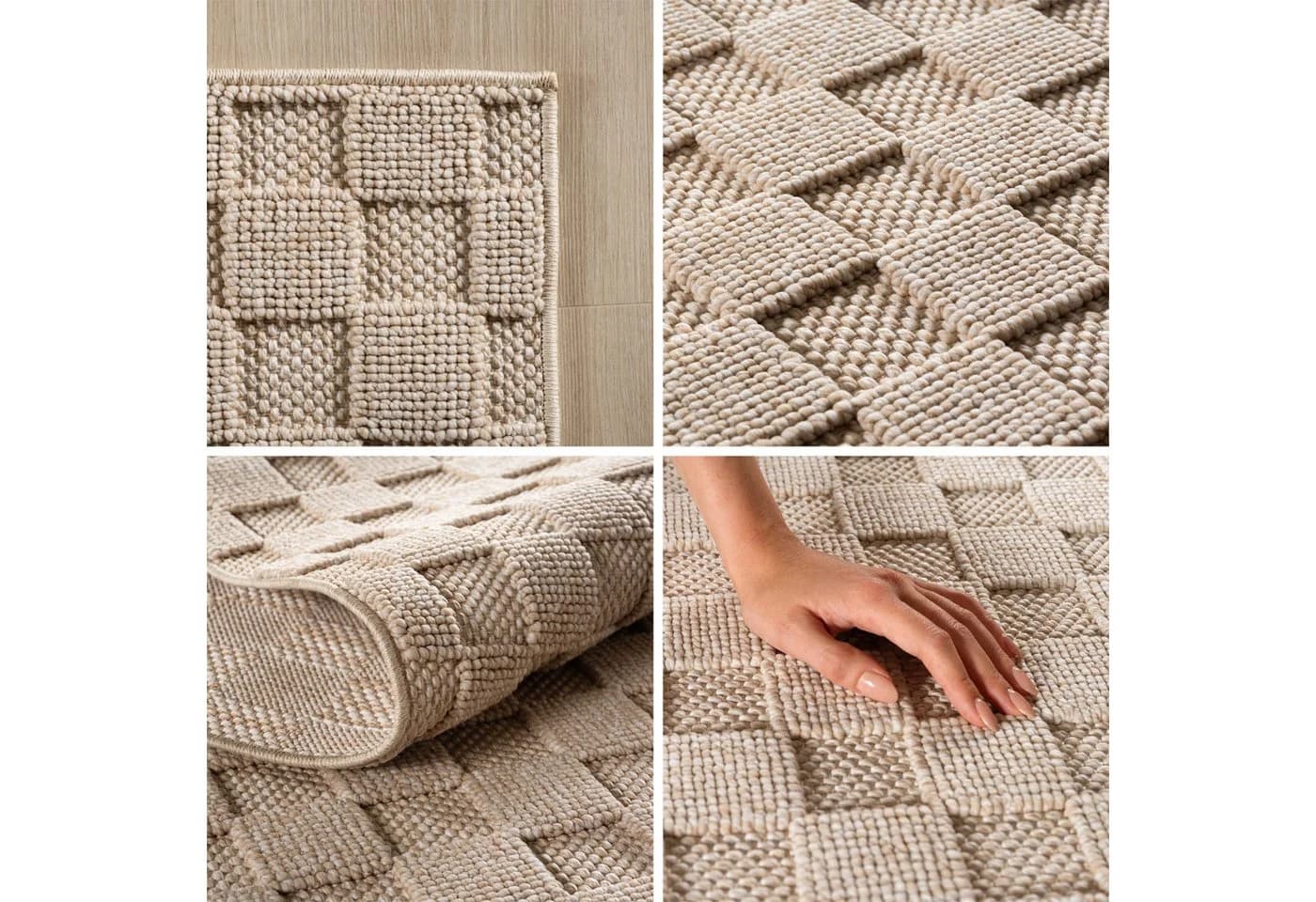 Teppium Bouclé-Teppich Beige/Braun Karomuster Rund