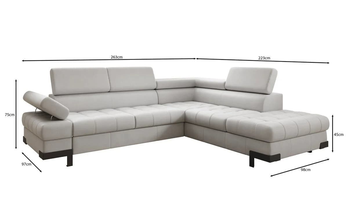 Luxusbetten24 Schlafsofa Noelia L-Form Echtleder Schwarz mit Schlaffunktion