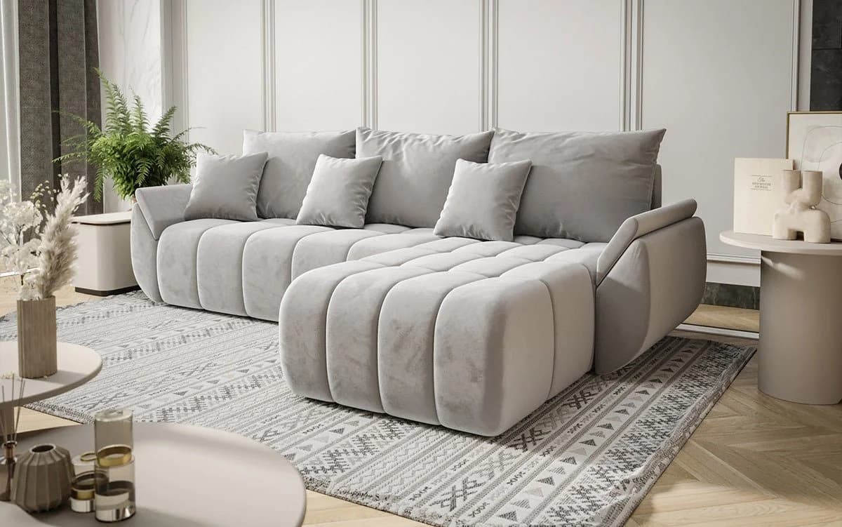 Luxusbetten24 Schlafsofa Lenoa L Samt Hellgrau mit Schlaffunktion