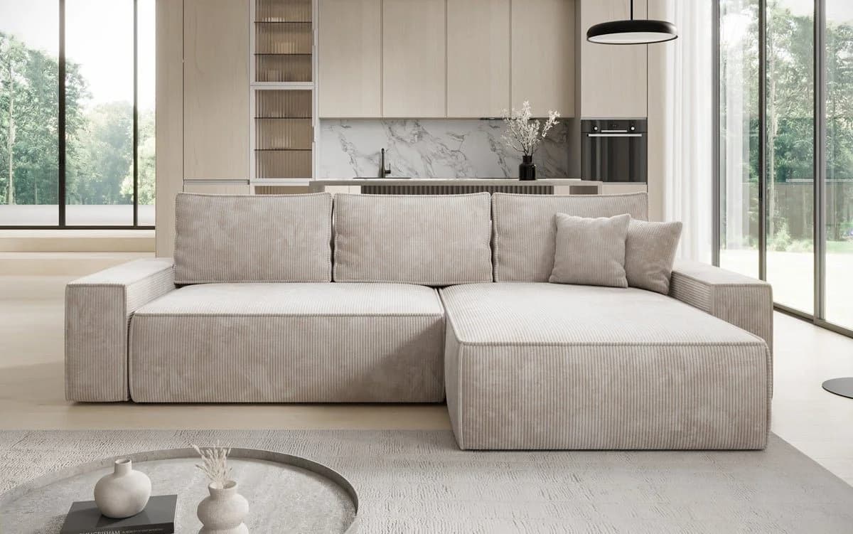Luxusbetten24 Schlafsofa Lunaro Beige Cord mit Schlaffunktion