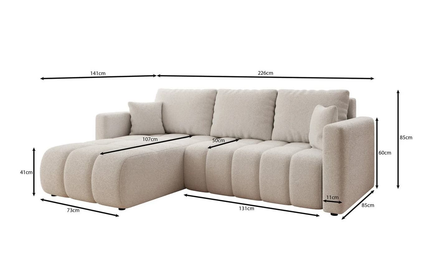 Luxusbetten24 Schlafsofa Beatrice L in Beige Bouclé mit Schlaffunktion