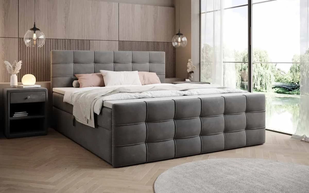 Luxusbetten24 Boxspringbett Luxor Samt grau mit Stauraum