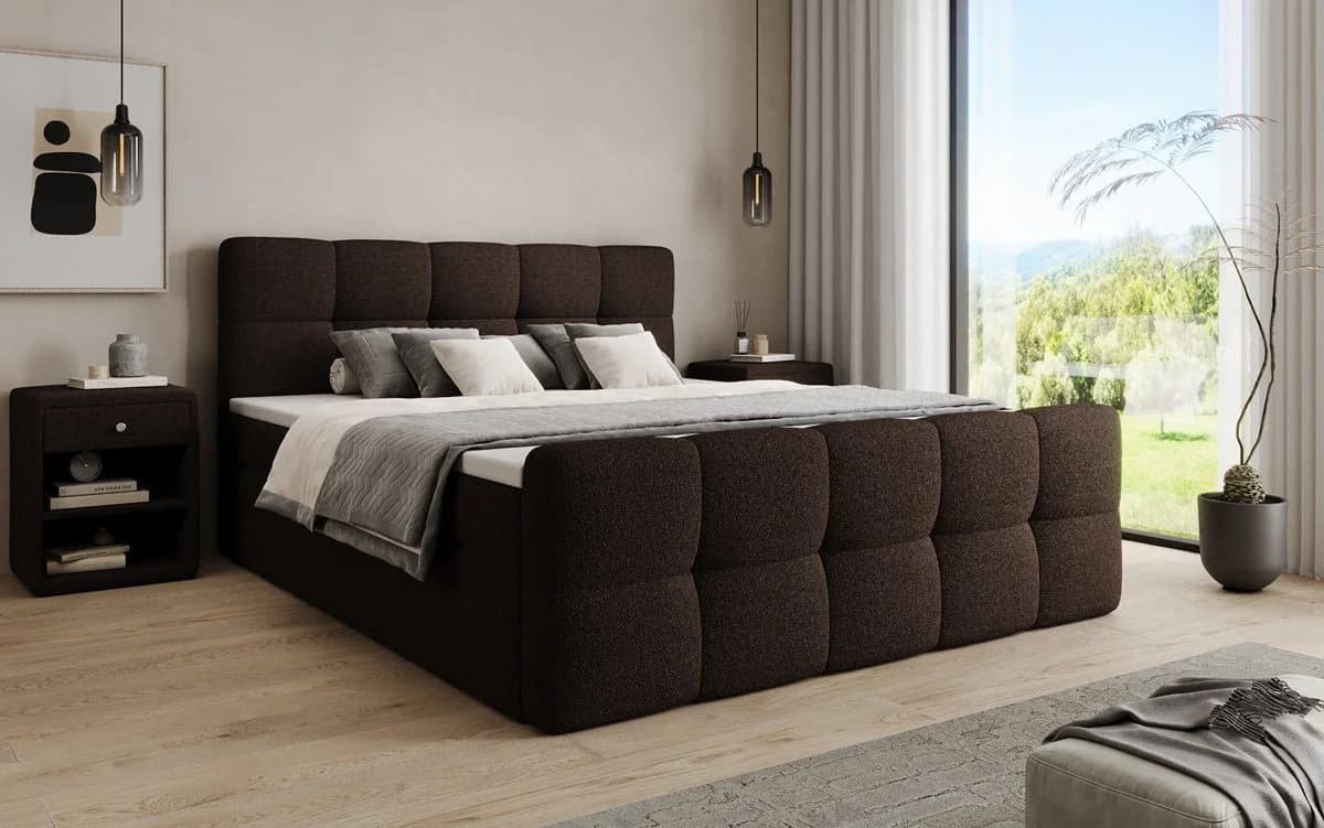 Luxusbetten24 Boxspringbett Cozy Braun Teddy Bouclé mit Stauraum