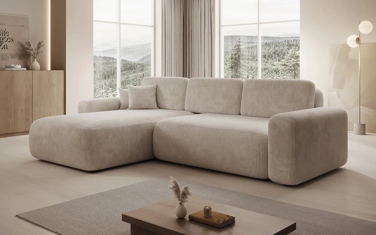 Luxusbetten24 Schlafsofa Lola Cord Beige mit Stauraum