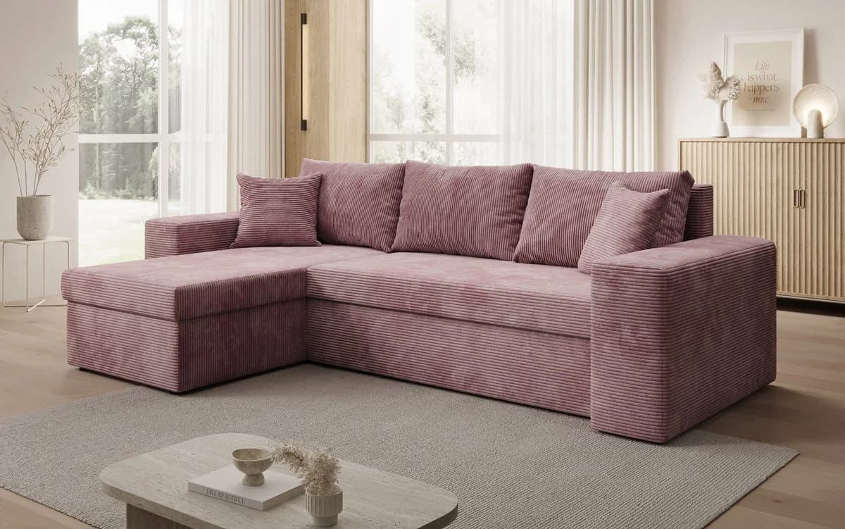 Luxusbetten24 Schlafsofa Denver Cord Mauve mit Stauraum