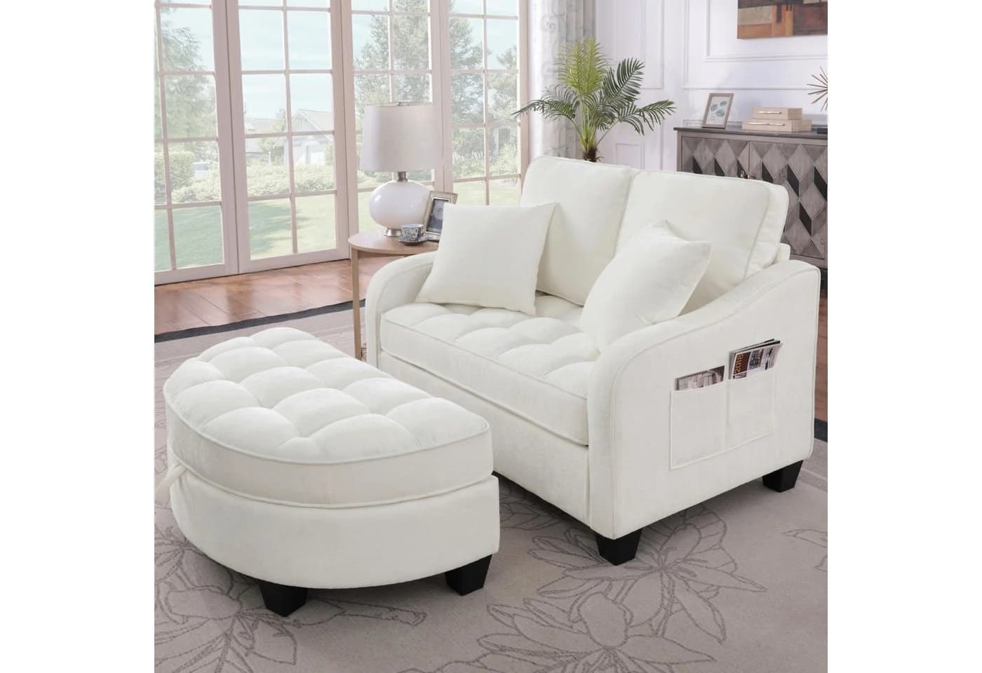 MODFU Schlafsofa Nachhaltiger Hocker in Eukalyptus, 2-in-1 Lösung