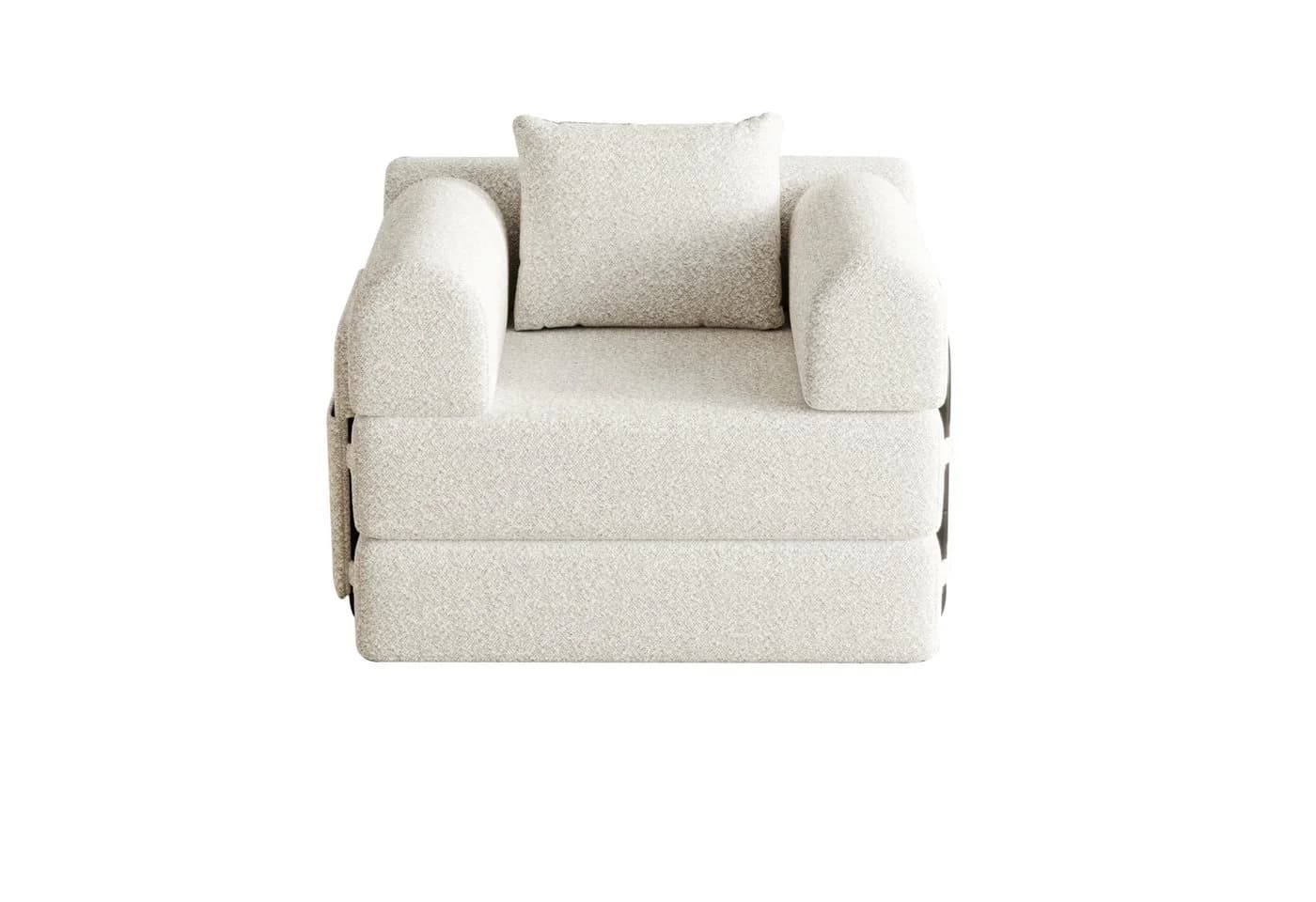 MODFU Schlafsofa Chenille-Schlafsessel 2-in-1 Beige mit Staufach