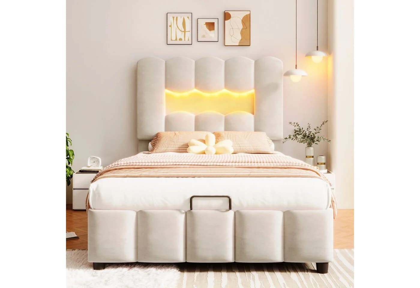 STILVORA Polsterbett 90x200 cm LED-Licht Kinderbett Samt