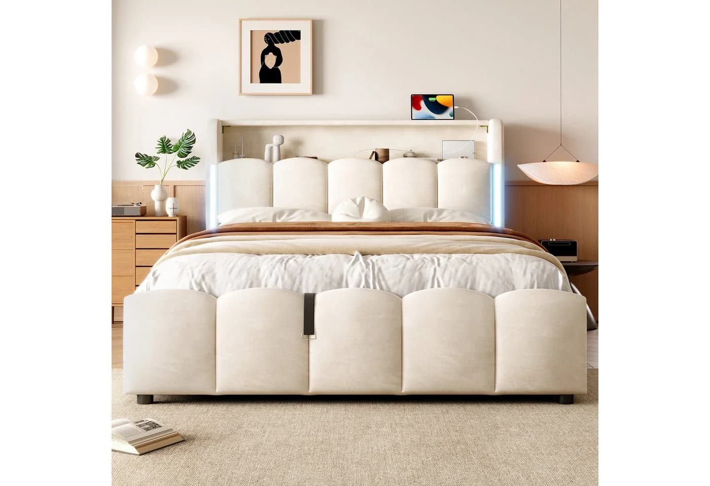 STILVORA Polsterbett 140x200 cm mit LED-Beleuchtung Beige
